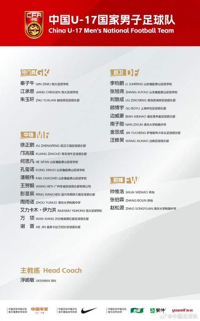 中国U17男足备战亚洲杯首战印尼队 浮嶋敏率队冲